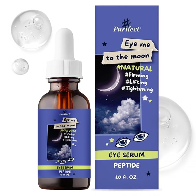 Purifect Eye Me to the Moon Serum for Women & Men - Peptide Under Eye Serum Treatment with Vitamin E, Anti Aging Support, Firming & Lifting, Hydrating, Vegan Skincare, Cruelty Free - 1 fl oz