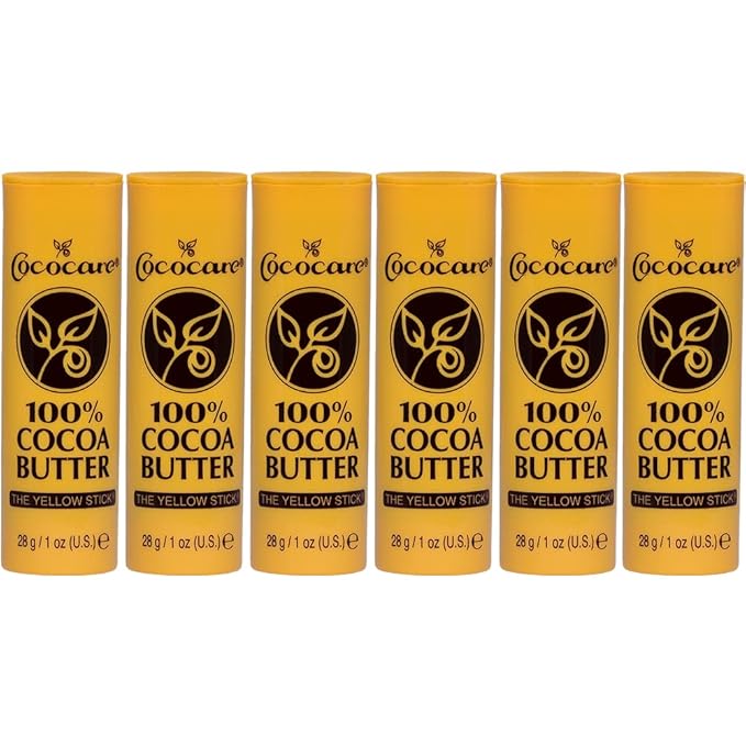 Cococare 100% Cocoa Butter Stick - All-Natural Cocoa Butter Emollient for Ultimate Skin Hydration & Protection - The Yellow Stick - (6 Pack)