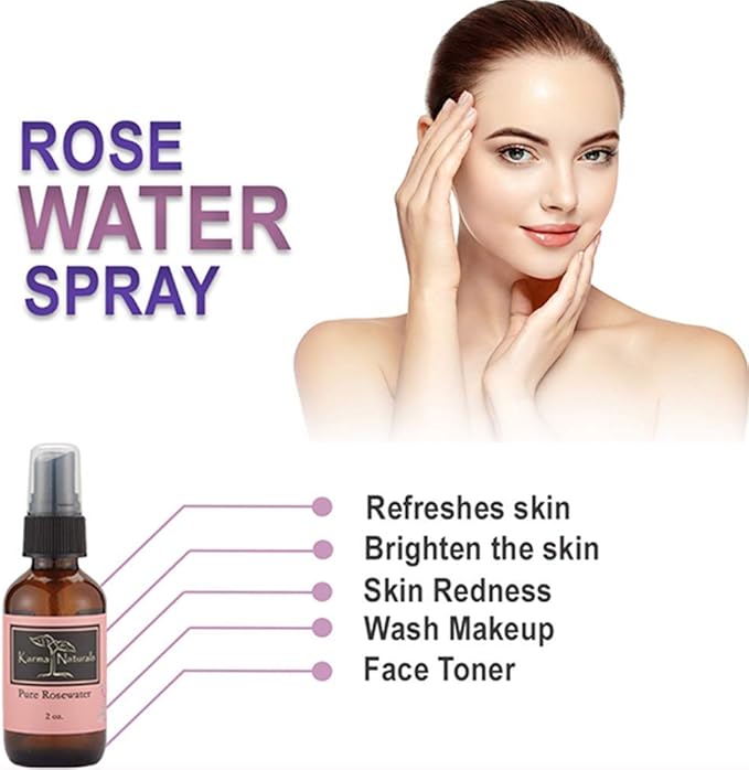 Karma Organic Pure Rose Water Spray Natural Face Toner Anti Toxic Skin Fresher