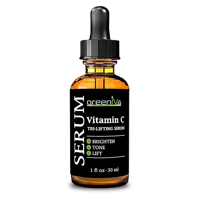 GreenIVe Vitamin C Serum for Face with Hyaluronic Acid & Vegetable Collagen - Tri-Lifting Hydrating Facial Serum - Brightening Skin Care for Glowing Complexion - Vegan & Cruelty Free - 1 fl oz