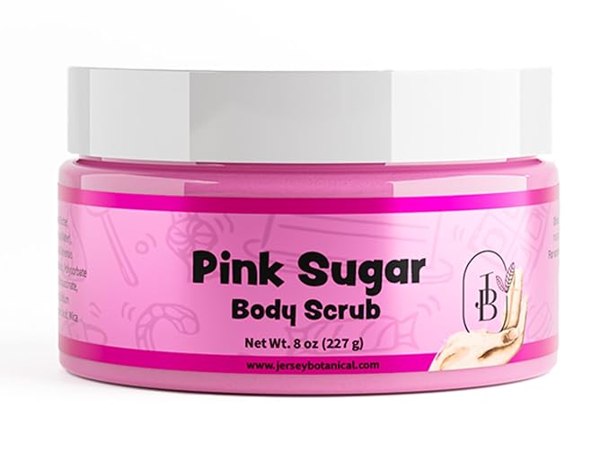 Jersey Botanical Shea Sugar Body Scrub – Exfoliating, Hydrating & Moisturizing Skin Care with Shea Butter, Smooth & Soften Skin, 8 oz (Pink Sugar)