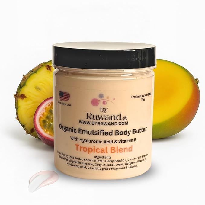 Handmade Mangos, Passionfruit & Pineapple scented Emulsified Body butter with Shea, Kokum & Cocoa butter based with natural oils - non greasy, moisturizing & Rich (Tropical Blend)