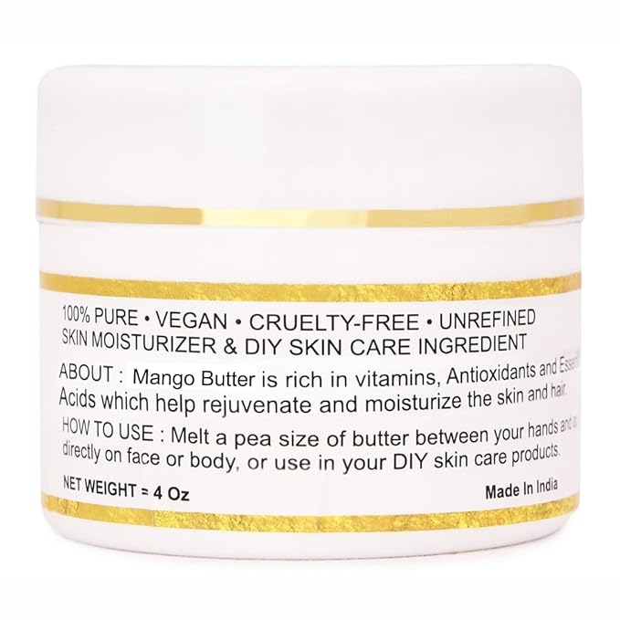 Organic Raw Mango Butter 100% Pure,Natural & Unrefined| Skin Moisturizer For Face, Body & Hair| 4 OZ/115 GM Ivory / White Grade A | DIY Creams, Balms, Lotions, Soaps| Softens Dry & Tough Skin