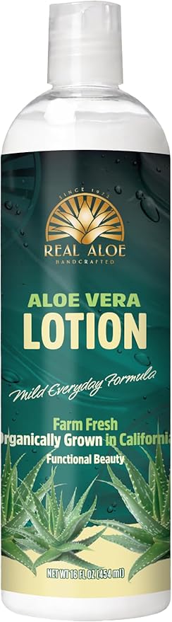 Real Aloe Aloe Vera Lotion (16 fl oz) | Organic Aloe for Face, Body & Hands | Lightweight, Fast-Absorbing Moisturizer | Non-Greasy Hydration for Dry & Sensitive Skin | Made in USA
