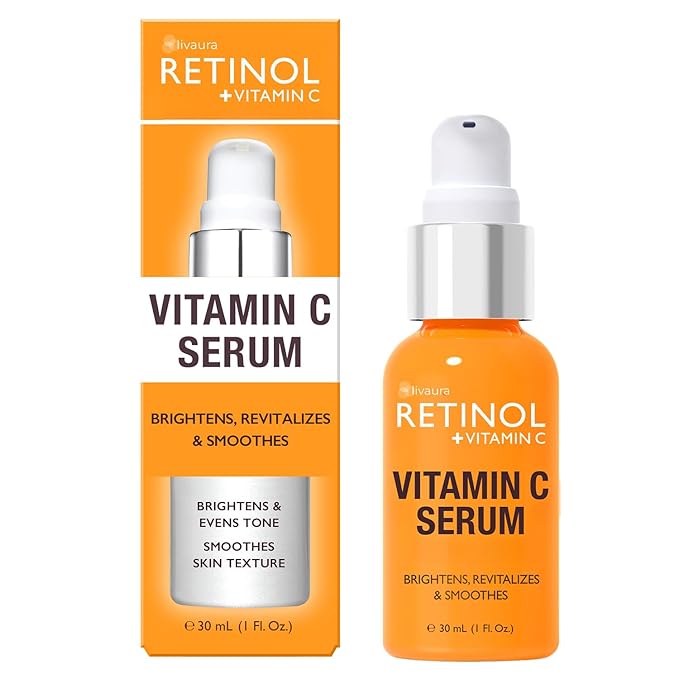 LIVAURA Retinol + Vitamin C Face Serum - Anti Aging Facial Serum, Evens Skin Tone, Diminishes Fine Lines and Wrinkles, Sun Damage & Dark Spots, Restores Radiance, Locks In Moisture - 1 FL. Oz