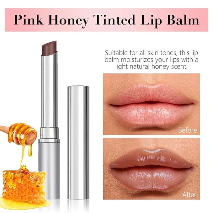 FeiCuiYun 2Pcs Nude Brown Honey Tinted Lip Stain Lip Balm Lip Gloss Lipstick, Sheer Hydrating Lip Stains Tint, Moisturizing Lip Color for All Skin Tones, Nourishing Lip Balm with Natural Black Cherry