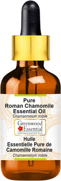 Greenwood Essential Roman Chamomile Essential Oil (Chamaemelum nobile) with Glass Dropper | Pure | Non-Sticky | Non-Greasy | Lightweight | Men & Women | All Skin Types | Steam Distilled 2ml (0.06 oz)