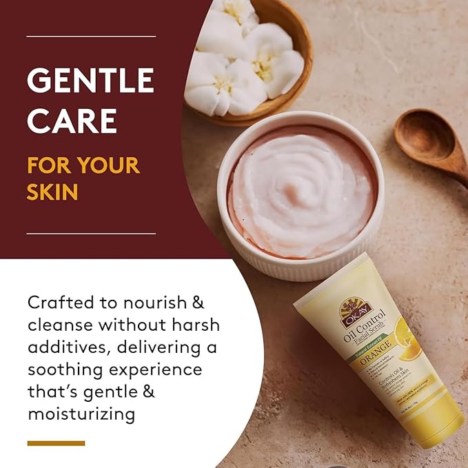 OKAY Orange Facial Scrub for Oil Control 6 oz – Deep Exfoliating Face Scrub Removes Dirt & Dead Skin, Minimizes Pores, Helps Clear Blemishes, Brightening Orange Extract, Alcohol Sulfate Paraben Free