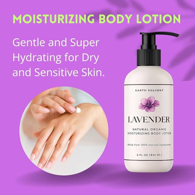 Natural Organic Moisturizing Body Lotion Lightweight & Non-Greasy, Shea Butter Body Lotion Made with All Natural Ingredients | For All Skin Types, Eco-friendly (8oz, Lavender)