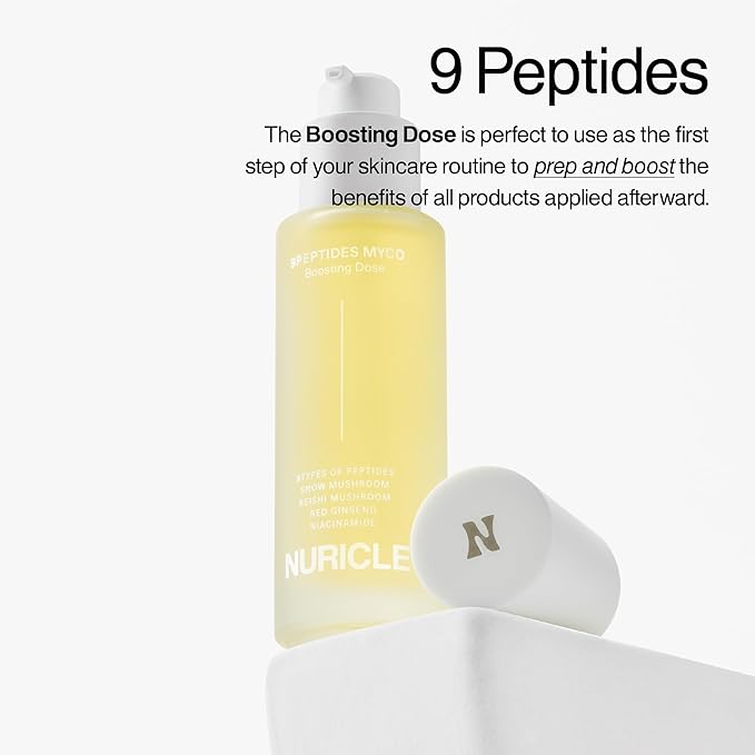 9PEPTIDES MYCO Boosting Dose 30ml (1.014 fl.oz) Anti-Aging Peptide Serum for Face – Hydrating Korean Booster with Niacinamide & Mushroom Complex – Collagen Support, Smooth Wrinkles