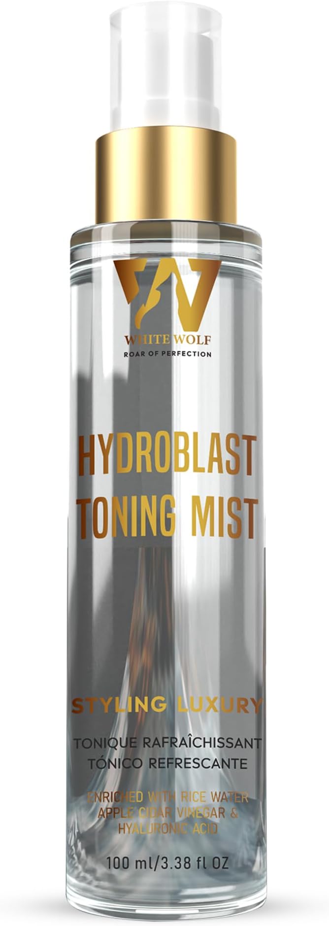 White Wolf Hydroblast Toning Mist with Hyaluronic Acid, Rice Water & Cucumber hydrates, refreshes Skin, and Reduces fine Lines for a Glowing, Youthful Look—Suitable for Men.