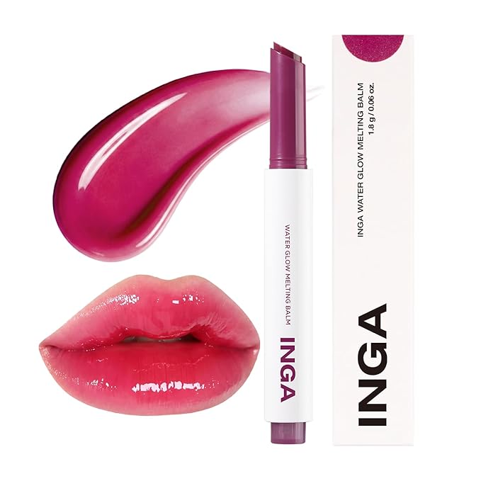 INGA Water Glow Melting Balm - Hydrating Tinted Lip Balm with Soft, Melt-On Texture, Natural Sheer, Glass-Like Finish with Non-Sticky, Lightweight Comfort (GRAPE JUICE)