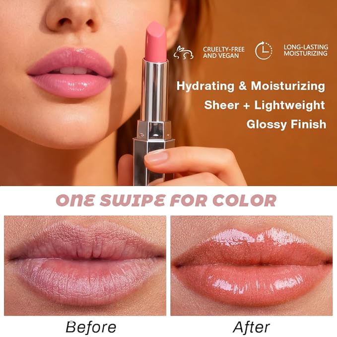 Honey Lipstick Tinted Lip Balm - Shine Moisturizing Lipstick for Women, Natural Nourishing Hydrating Lip Gloss Stain for Dry Lips, Tint Sheer Lightweight Makeup, Vegan - 2Pc Honey & Nude