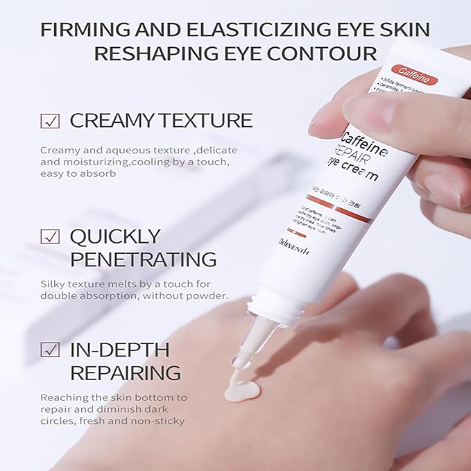 DEleventh Korean Brand Caffeine Repair Eye Cream 20g / Anti-wrinkle, Reduces Puffiness and Dark Circles, Hydrates, Firms Delicate Skin and Smoothes Fine Lines for a Refreshed Look