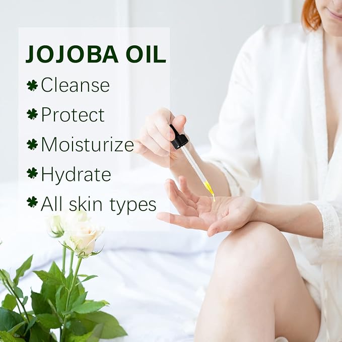 Organic Jojoba Oil 60ml, 100% Pure & Natural Jojoba Oil for Hair, Face, Body & Nails, Moisturize Skin & Helps Fight Acne, Jojoba Oil Organic Cold Pressed Unrefined.(1Pack-2.02fl.oz)