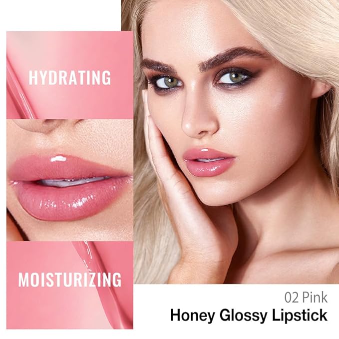 Pink Honey Lipstick Tinted Lip Balm - Shine Moisturizing Lipstick for Women, Natural Nourishing Hydrating Lip Gloss Stain for Dry Lips, Tint Sheer Lightweight Makeup, Vegan - 1Pc #02 Pink