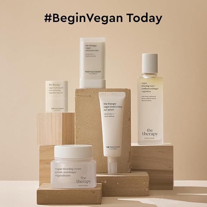The Face Shop The Therapy Vegan Lip Butter, Moisturizing Lip Balm, Shea Butter & Sunflower Oil & Peptide, Lip Sleeping Mask for Sensitive Skin & Dry Cracked Lips, For Kids & Adults, Korean Skin Care
