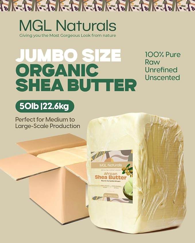MGL Naturals Raw African Shea Butter Ivory 55 lb, 100% Pure and Unrefined. Nourish and moisturize skin and hair. Use alone or DIY recipes. From Ghana (55 lb)