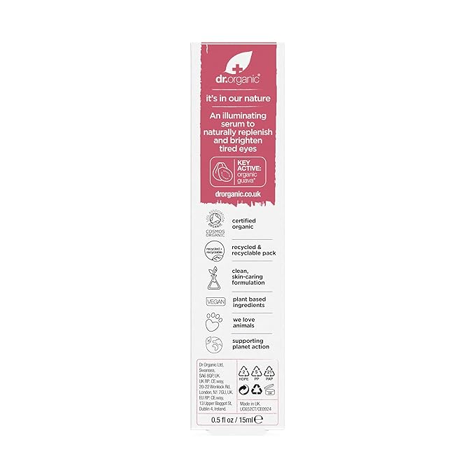 Dr. Organic Vitamin C Eye Serum | Brightening & Illuminating for Dull Under Eyes, Vegan, Natural, Cruelty-Free, Paraben & SLS-Free, Certified Organic, 15 mL / 0.5