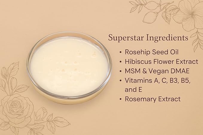 Rosehip & Hibiscus Facial Serum – Brightening, Rejuvenating, Vitamin-Rich Anti-Aging Serum with Rosehip Seed Oil & Hibiscus Extract | Vegan, Lightweight, 1 OZ Airless Pump