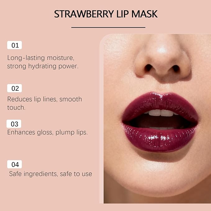 Lip Mask for Overnight Repair - Hydrating Lip Sleeping Mask with Vitamin E & Coconut Extract - Moisturizing Lip Balm Pack for Dry Lips, Non-Sticky Honeybalm Formula (Strawberries)
