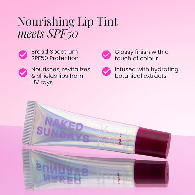 Naked Sundays Poutscreen SPF 50 Lip Treatment – Hydrating Lip Balm with Broad Spectrum, Glossy Non-Sticky Finish, Nourishing Lip Care with Peptides for Protected Lips - 15ml (Darling)