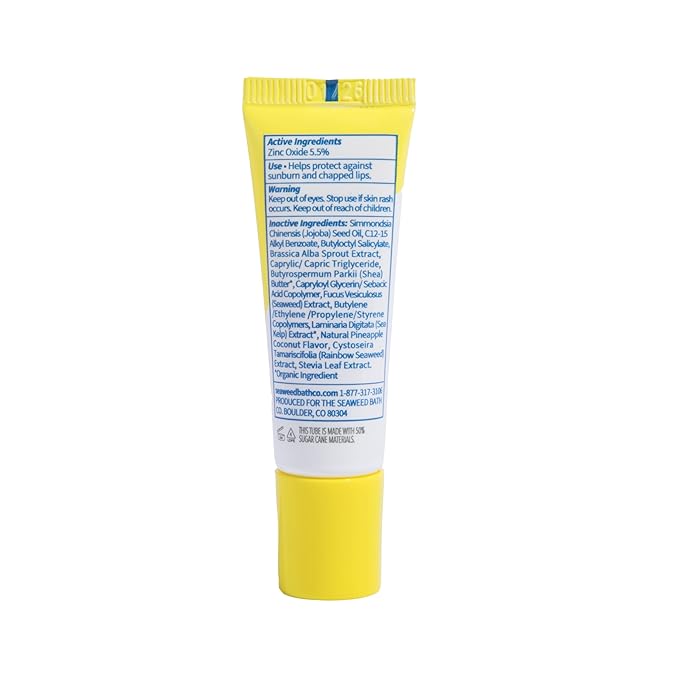 Seaweed Bath Co. Hydrating Clear Mineral Lip Shine - SPF 20 Sunscreen Zinc Oxide Lip Balm - Nourishing Care to Hydrate & Protect Dry, Chapped Lips - Natural Pineapple Coconut Flavor- 0.28 oz