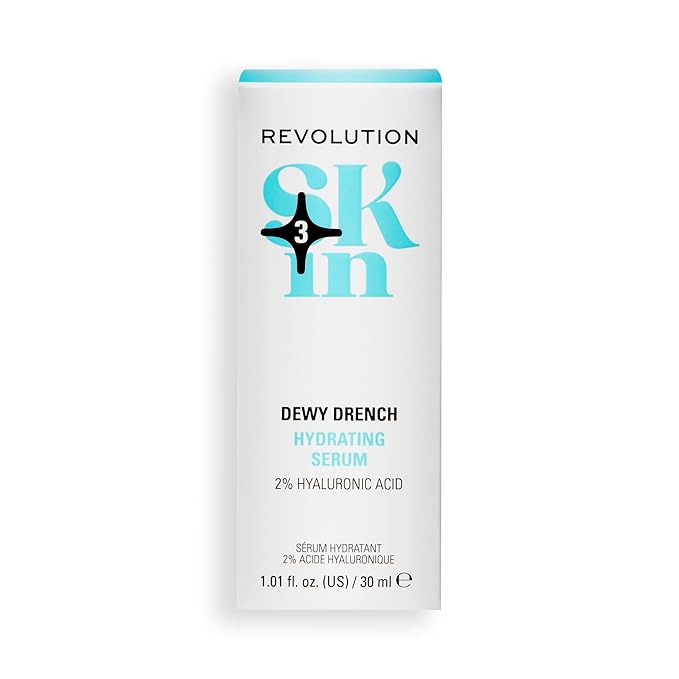 Revolution Skin, Dewy Drench 2% Hyaluronic Acid Hydrating Face Serum, Lightweight Formula & Plumps Skin, Vegan & Cruelty-Free, 1.01 fl oz