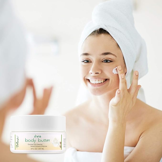 Deluvia Shea Body Butter - Raw Fair Trade Shea Butter, Organic Rose Hip Oil, Organic Lavender, Organic Jojoba Oil, Cocoa Butter & Dead Sea Minerals. Intense Moisturizing Body Cream.