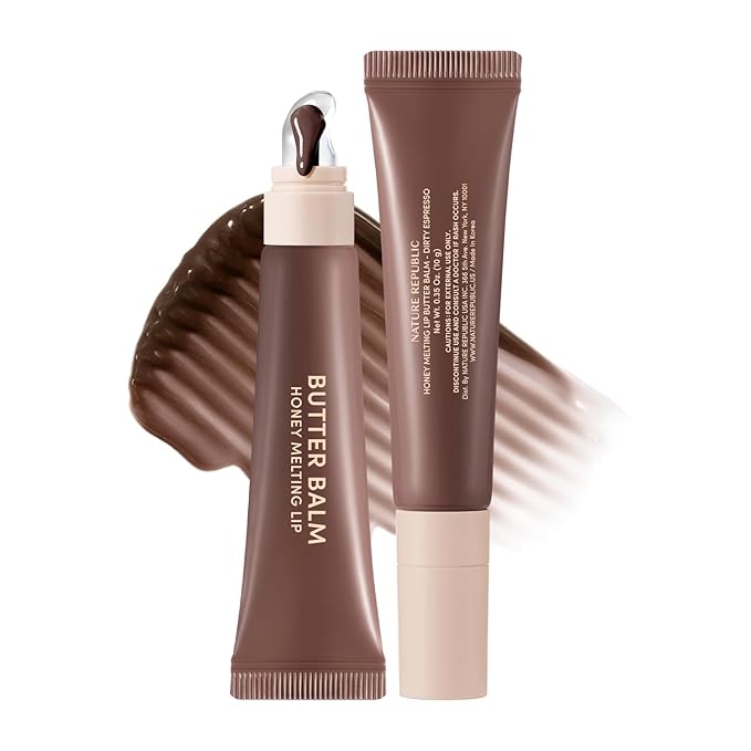 Nature Republic Honey Melting Lip Butter Balm – Hydrating Tinted Balm with Peptides, for Sheer & Glossy, Smooth & Soft Lips (Dirty Espresso)