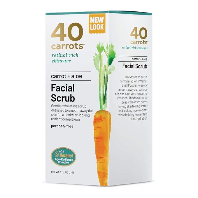 40 Carrots Carrot Aloe Facial Cleansing Facial Scrub - Helps Improve Skin Tone & Texture | Get Softer Radiant Looking Skin | Made in USA, Paraben & Cruelty Free (3oz)