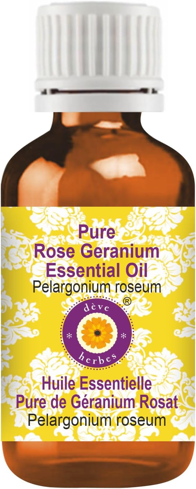 Deve Herbes Pure Rose Geranium Essential Oil (Pelargonium roseum) Steam Distilled 30ml (1 oz)