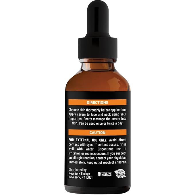 New York Biology Vitamin C Serum for Face with Hyaluronic Acid and 20% Vitamin C - 1 Fl oz – Moisturizing Anti Aging Face Serum for Dark Spots, Dark Circles, Fine Lines and Wrinkles