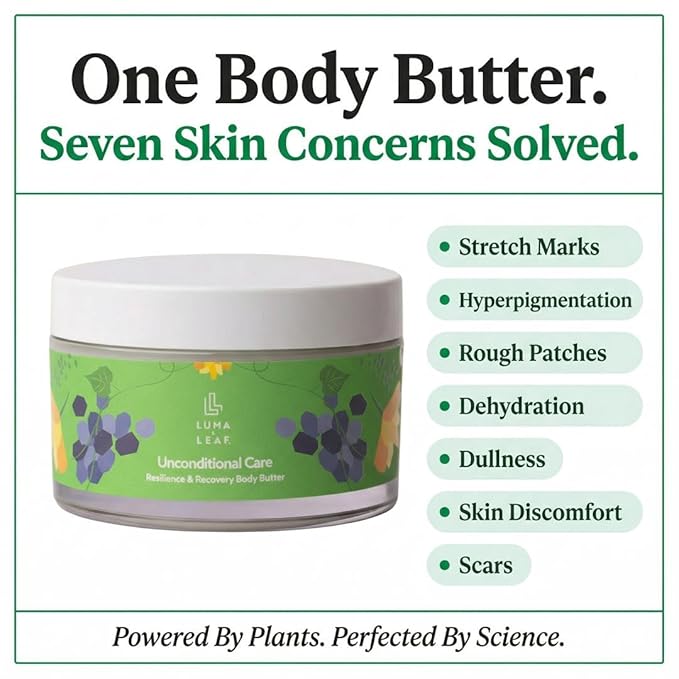 LUMA & LEAF Whipped Body Butter 5 oz, Natural Shea Butter Body Cream with Grapeseed Oil, Vitamin E & Prickly Pear, Deep Hydration for Dry Skin, Stretch Marks & Scars, Fragrance Free, Clean Skincare