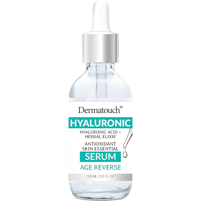 Dermatouch Hyaluronic Acid Serum With Peptides, Rose Extract, and Vitamin C, A, & E, Daily Herbal Face Serum With Vitamins and Antioxidants, Clean Skin Care, Vegan, Non GMO, Made in USA, 3.3 Fl Oz