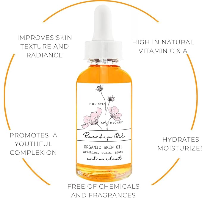 Premium Organic Rosehip Seed Oil for the Face, Skin, Hair, and Nails. Cold Pressed, Unrefined, Non-GMO Natural Rose hip Oil Pure Natural Moisturizer Serum