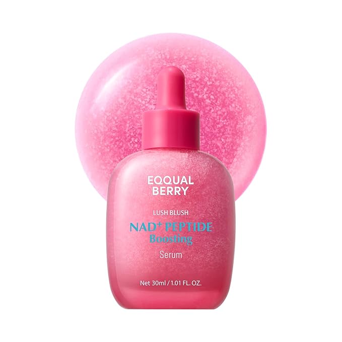 EQQUALBERRY NAD+ Peptide Boosting Serum – Niacinamide 2% + 14 Peptides + Vegan Collagen Anti-Aging Korean Skincare Face & Neck & Body Serum | Firming & Lifting Pink Serum (1.01oz / 30ml)