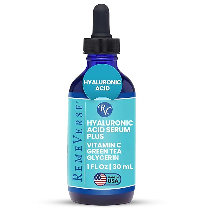 RemeVerse Hyaluronic Acid Serum with Vitamin C & Green Tea Extract - 100% Pure Formulation for Face, Lips & Décolleté - Intense Moisture for Dry Skin & Fine Lines for a Youthful & Plump Look, 1 oz