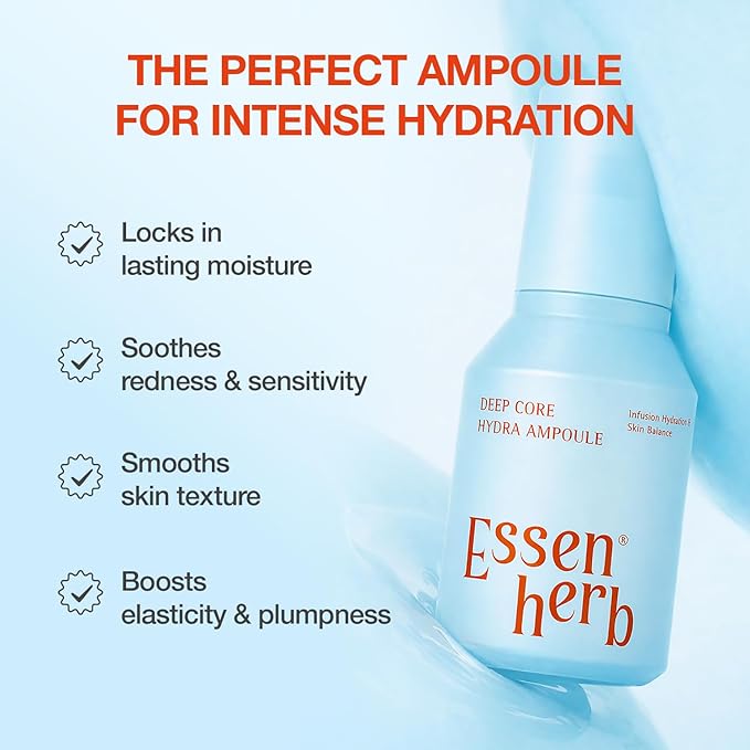 Deep Core Hydra Ampoule with 10-Layer Hyaluronic Acid and Panthenol for Deep Moisture and Skin Plumping - Lightweight Hydrating Serum for Dry, Sensitive Skin, Korean Skincare (1.69 fl oz)