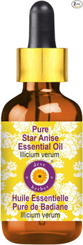 Deve Herbes Pure Star Anise Essential Oil (lllicium verum) with Glass Dropper Steam Distilled 50ml (1.69 oz)