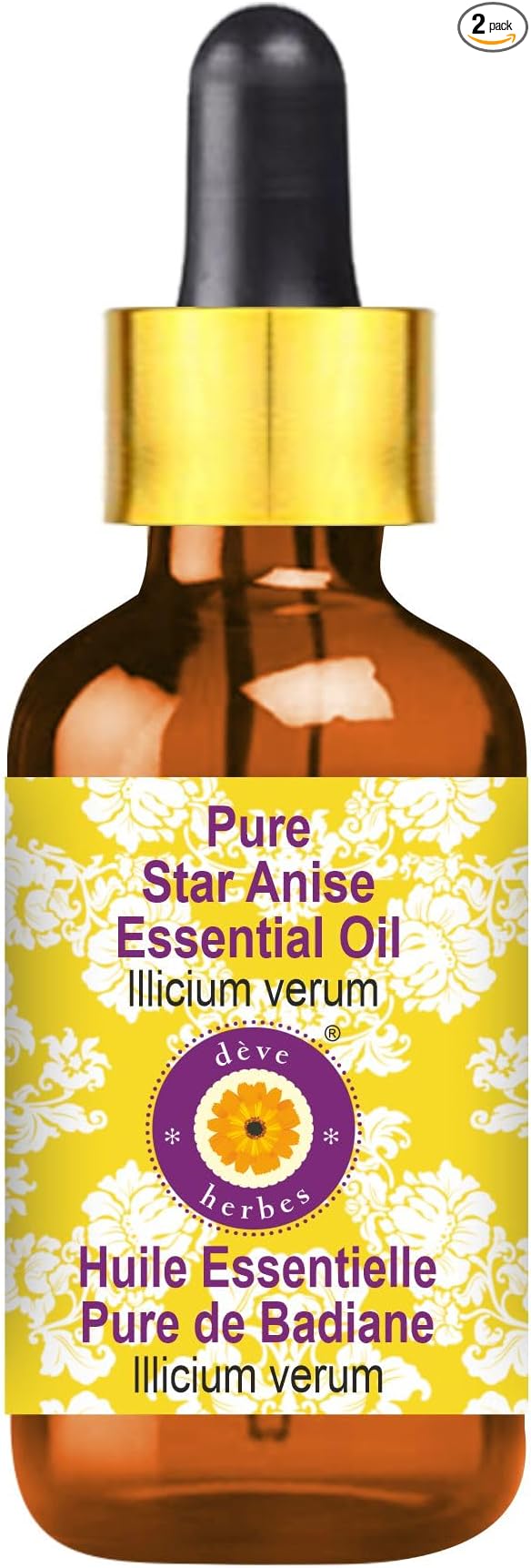 Deve Herbes Pure Star Anise Essential Oil (lllicium verum) with Glass Dropper Steam Distilled 15ml (0.50 oz)