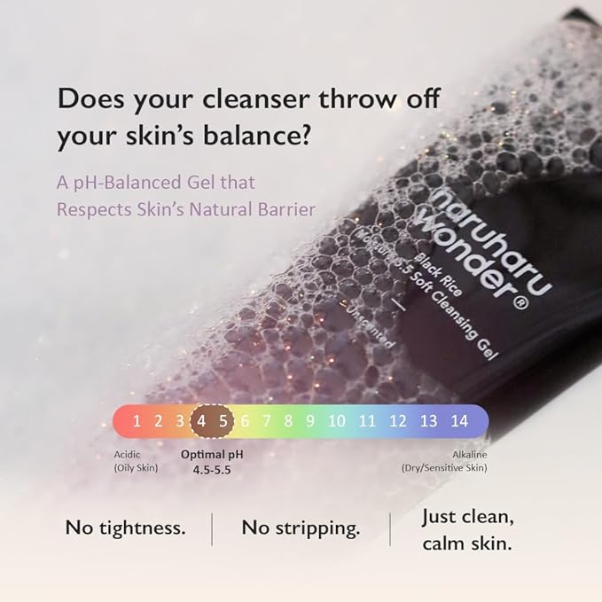 HARUHARU wonder Black Rice Moisture 5.5 Soft Cleansing Gel, Gentle Daily Cleanser, Low 5.5pH, Moisture Balance, Soap Free, For Sensitive Skin, Vegan, Cruelty-Free, 3.4 fl.oz