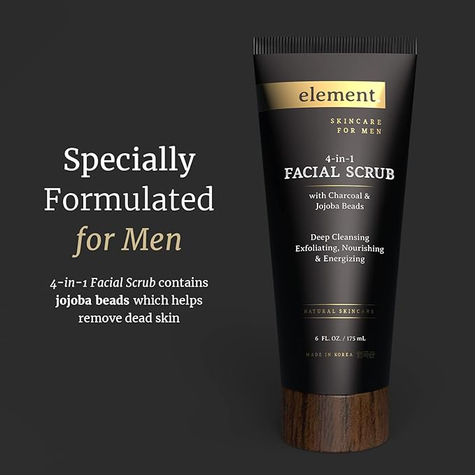 Element Charcoal & Jojoba Beads Men's Exfoliating Face Scrub - Dermatologist Tested, Removes Dead Skin Cells, Deep Cleansing Scrub - Clean Beauty, Cruelty-Free Korean Skincare - All Skin Types - 5 oz