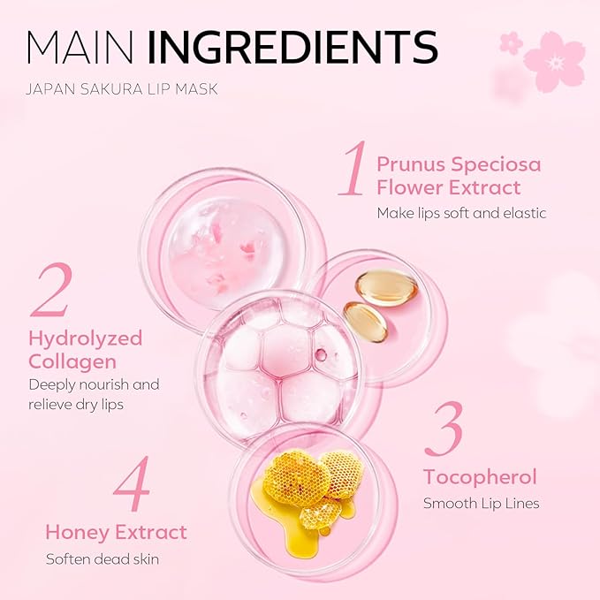 AKARY Sakura 5 Pieces Hydrating Lip Mask, Lip Sleep Mask Collagen Crystal Lip Care Gel Pads For Moisturizing, Minimize Fine Lines, Remove Dead Skin, Chapped Pads Lip Mask (5)