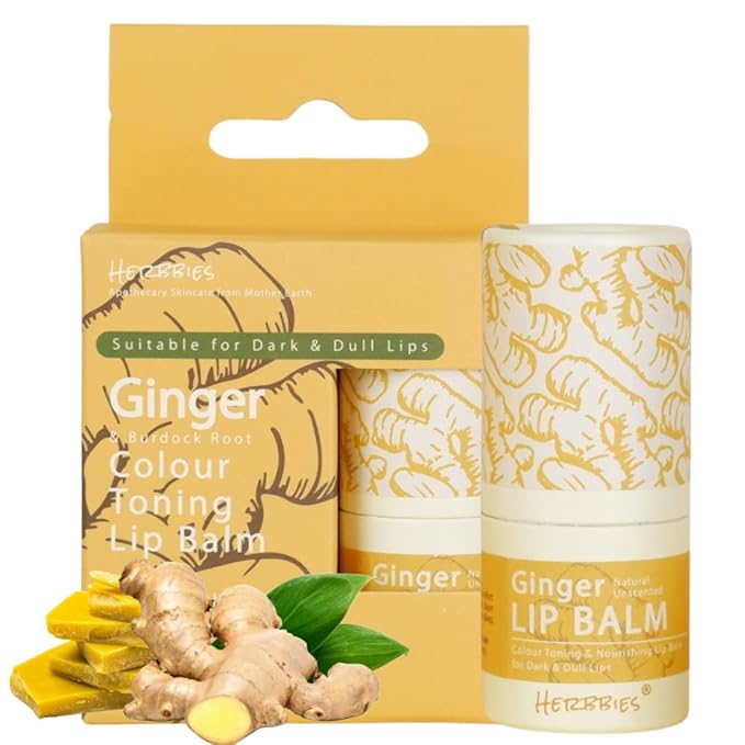 Ginger Lip Balm – Natural Lip Brightening Balm for Pigmented, Dull or Dark Lips – Fragrance-Free, Essential Oil-Free Hydrating Lip Treatment for Sensitive Skin, Eczema-Prone Lips, Adults & Kids (0.17 oz)