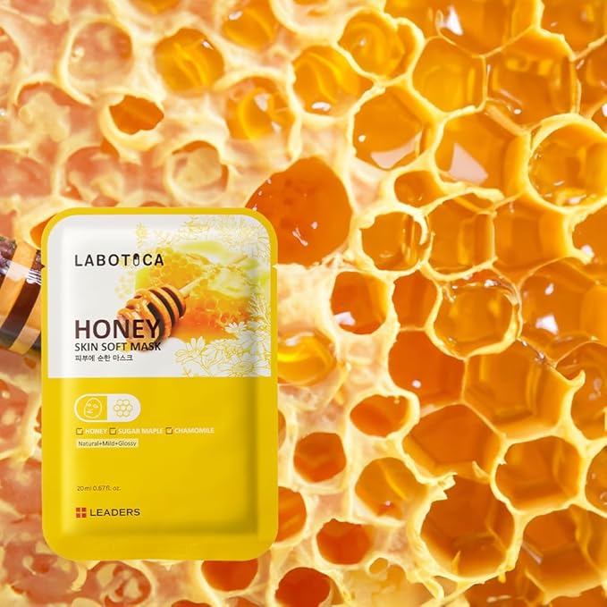 LABOTICA Honey Skin Soft Mask - Deep Hydration Elasticity Boost & Collagen Synthesis for Youthful Skin - Ideal for Dry Skin, Fine Lines, and Acne Care Korean Skincare (10 Sheets)