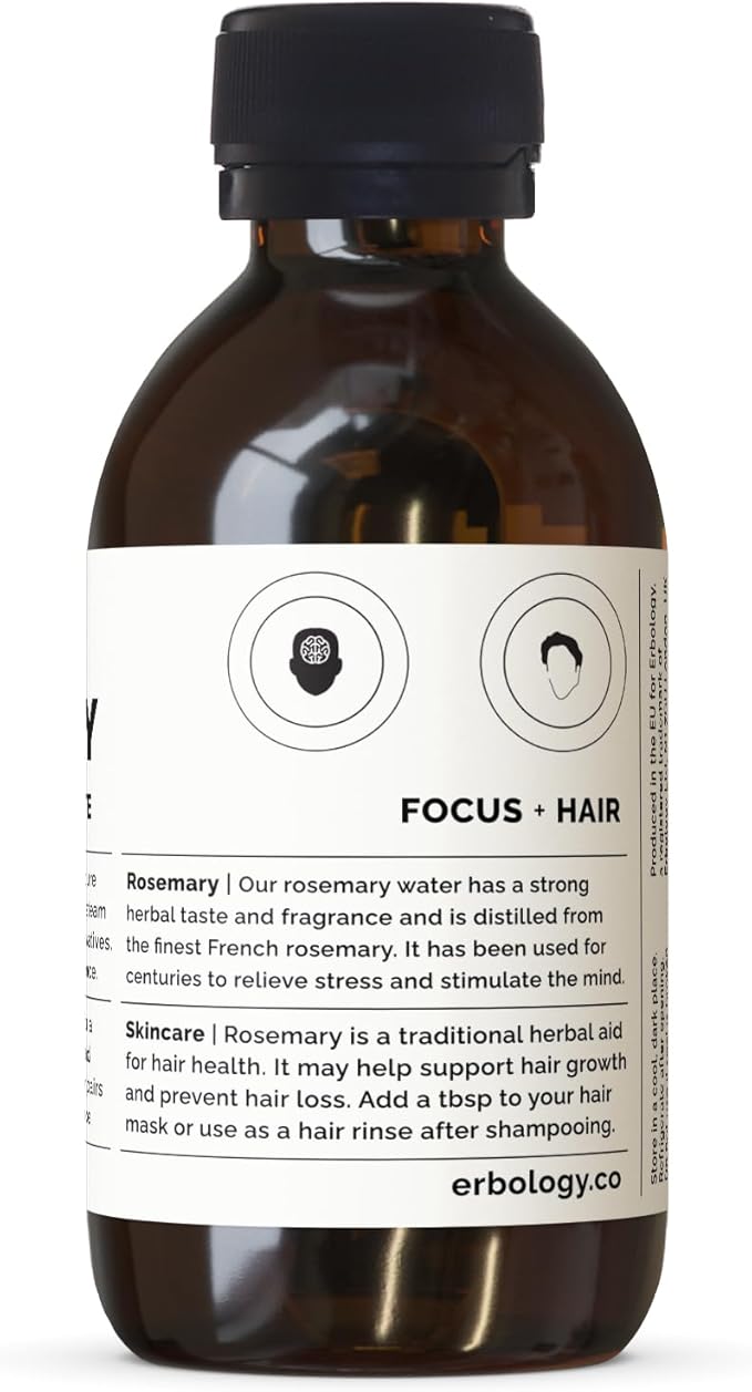 Erbology Organic Rosemary Water 3.4 fl oz - Premium Food Grade Hydrolate of Rosemary - Healthy Hair - Small Batch - Sustainably Sourced Straight from Farm in Provence, France