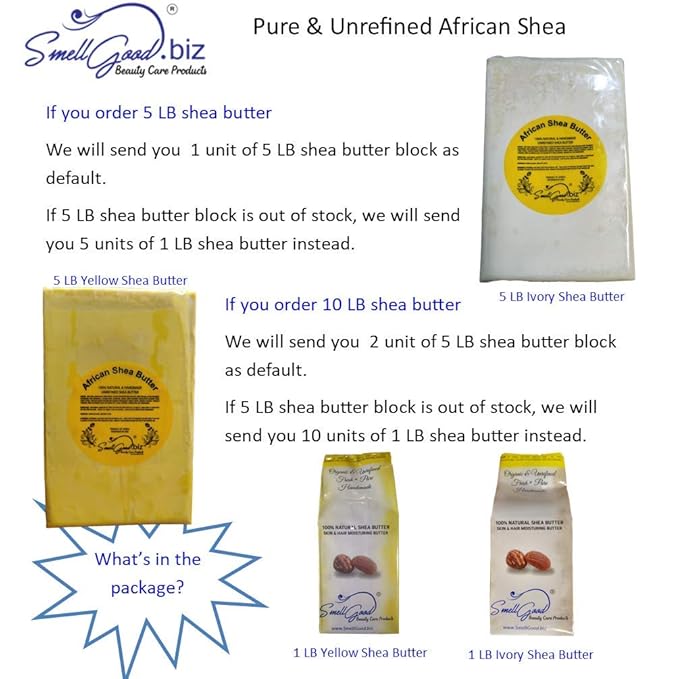 SmellGood Purest Ivory Unrefined African RAW Real Shea Butter 5lbs