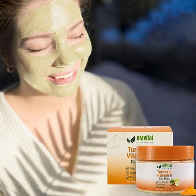 AMVital Turmeric Face Mask, Clay Facial Masks with Vitamin C, Skin Care for Acne and dark Spots, Smooth & Refine Pores, Anti Aging for Women, Non-Greasy Hydrating