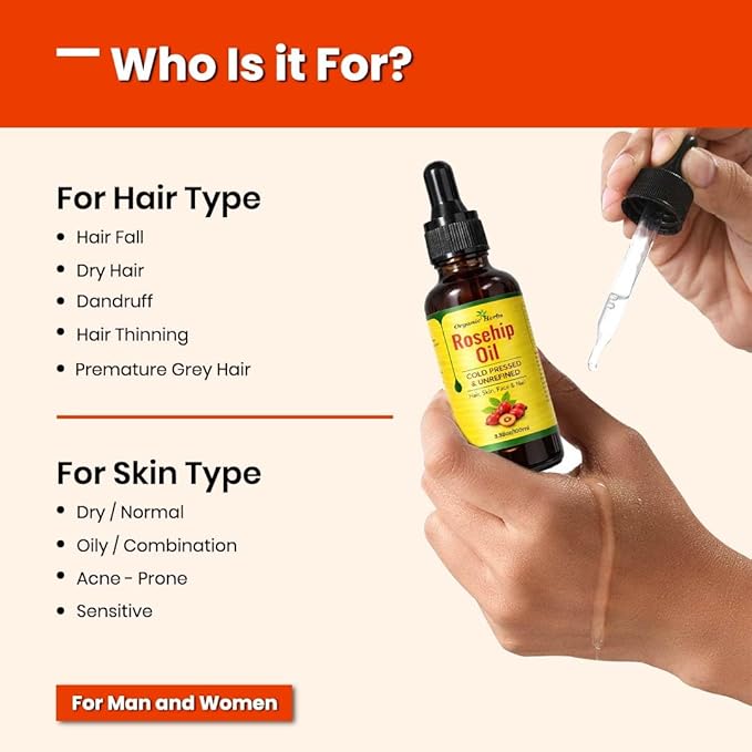 100% Pure Rosehip Seed Oil Cold Pressed and Unrefined Moisturizer Oil for Face, Hair, Skin & Nails | 3.8Oz/100ml